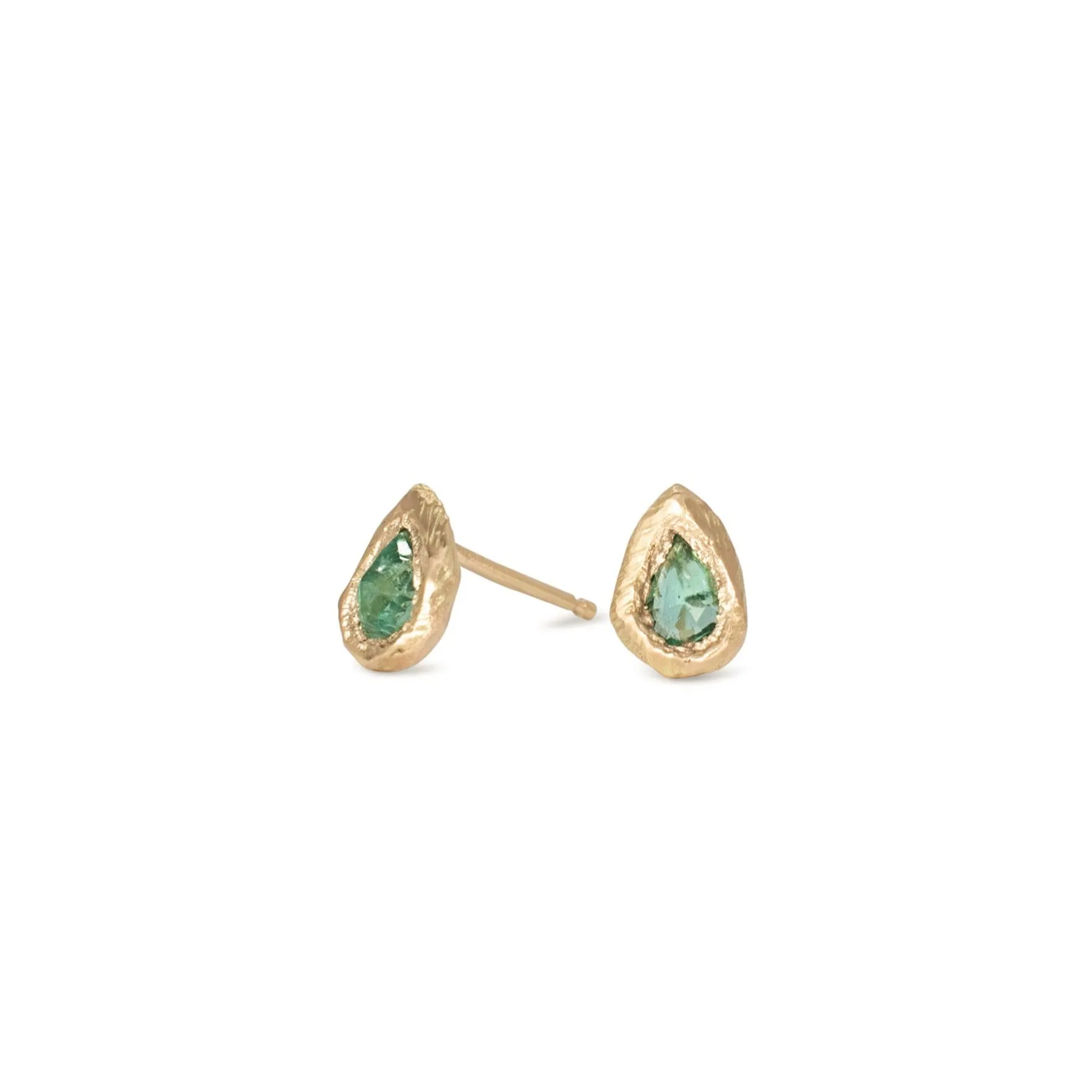 18K Teardrop Studs in Emerald