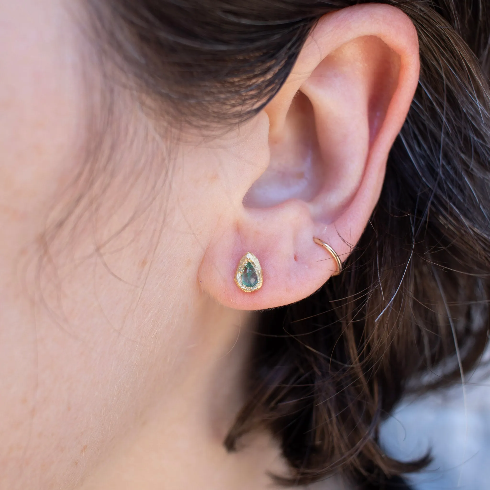 18K Teardrop Studs in Emerald