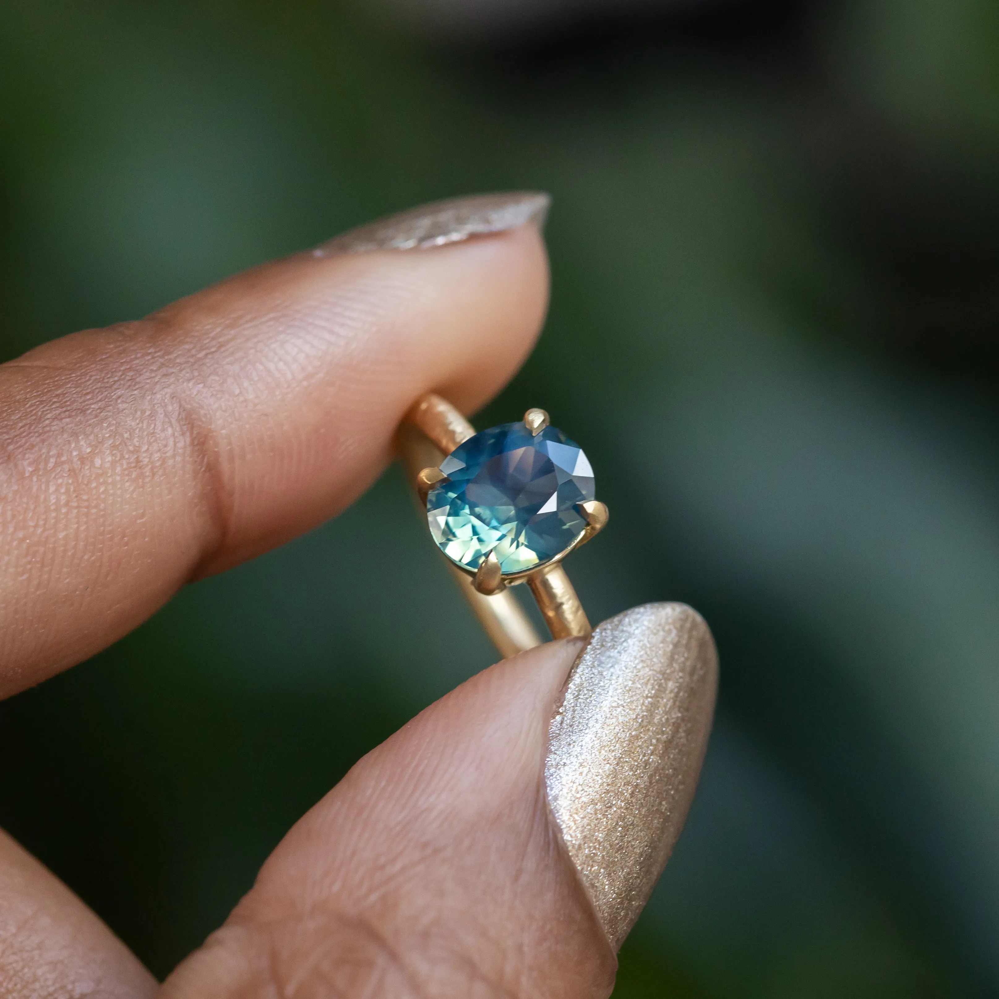 2.20ct Oval Silky Nigerian Sapphire Low Profile 4 Prong Evergreen Solitaire in 18k Yellow Gold