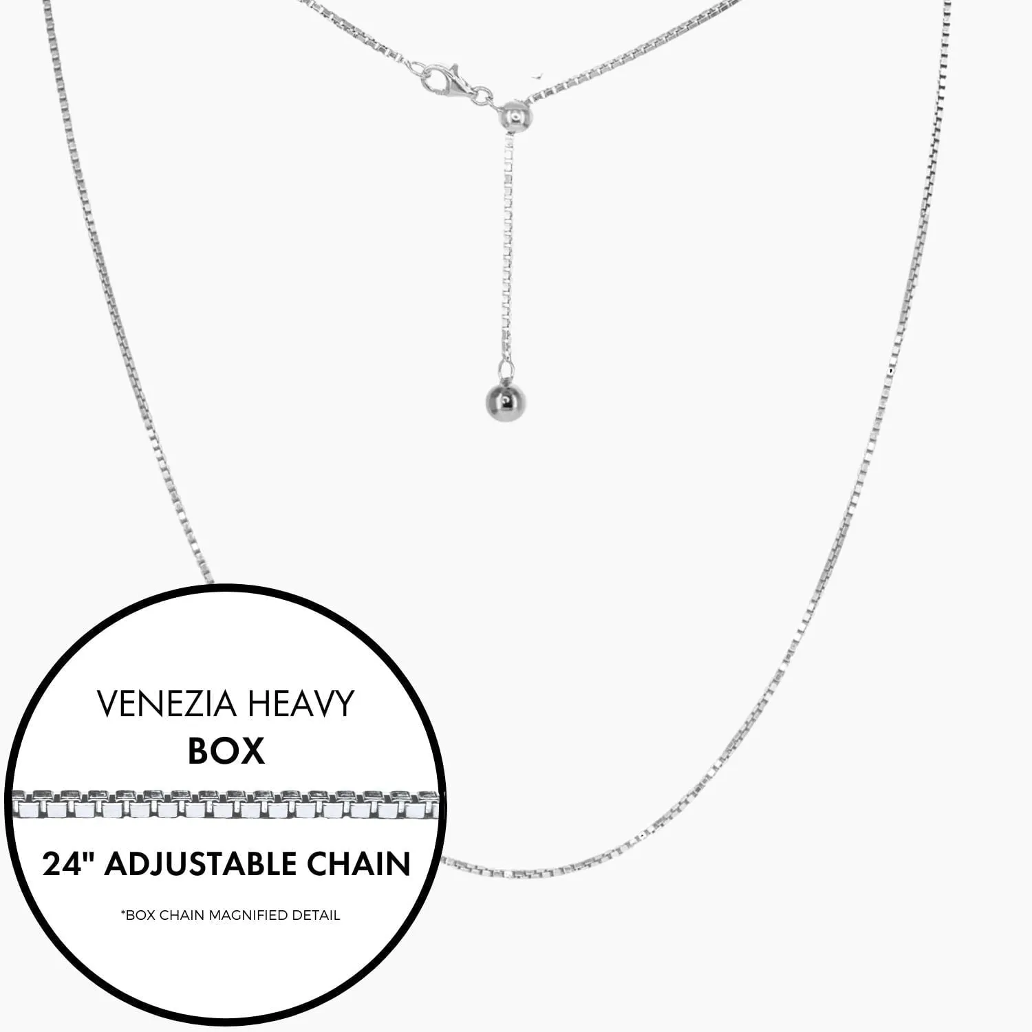 24 Italian Venezia Heavy Box Adjustable Chain (Silver)