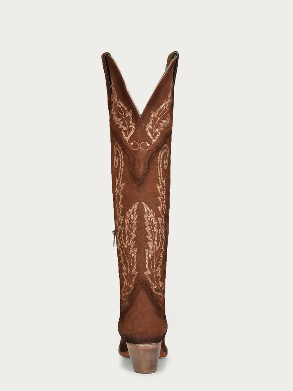 A4405 - WOMEN'S EMBROIDERY BROWN SUEDE TALL TOP J TOE COWBOY BOOT