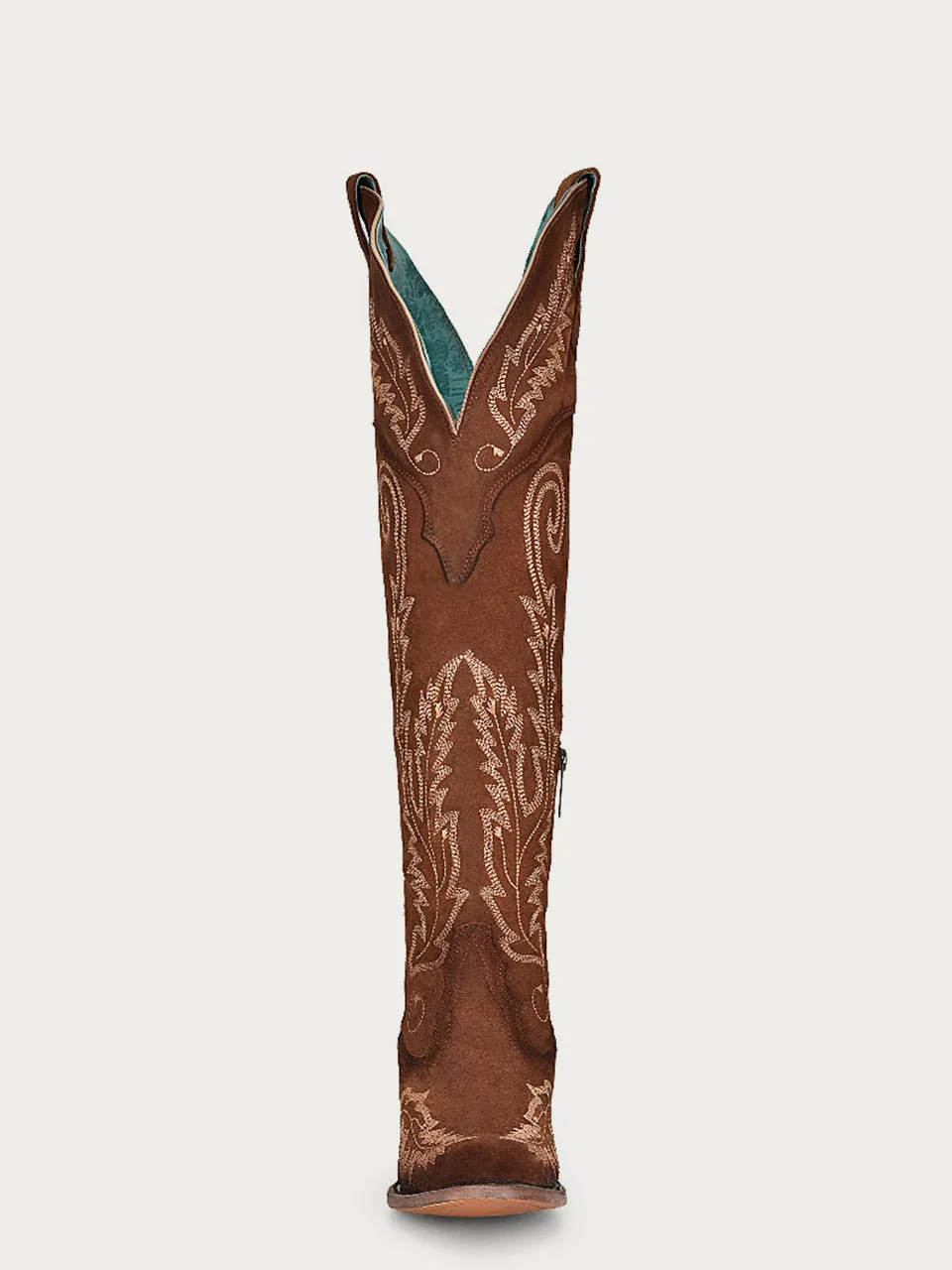 A4405 - WOMEN'S EMBROIDERY BROWN SUEDE TALL TOP J TOE COWBOY BOOT