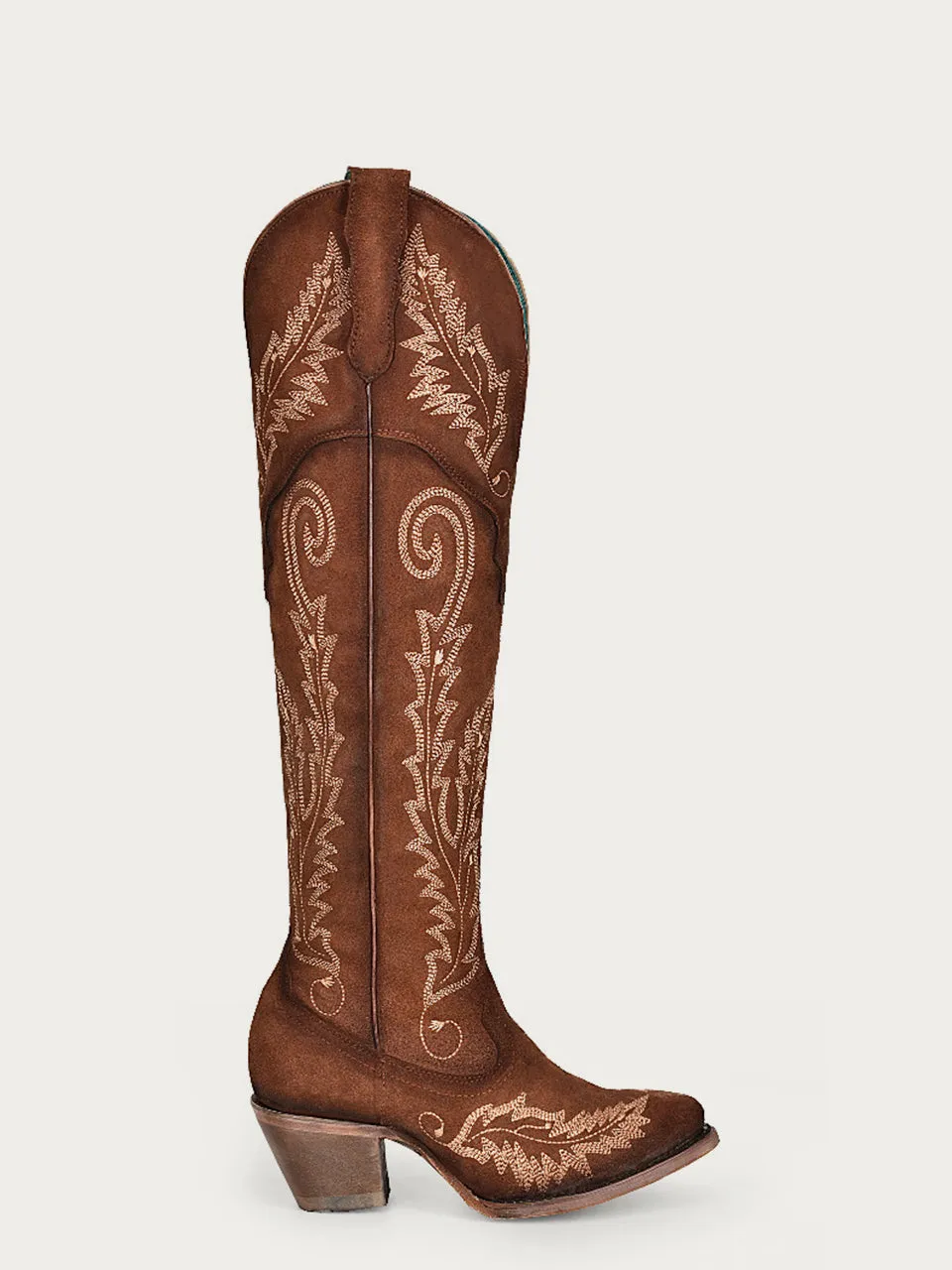 A4405 - WOMEN'S EMBROIDERY BROWN SUEDE TALL TOP J TOE COWBOY BOOT