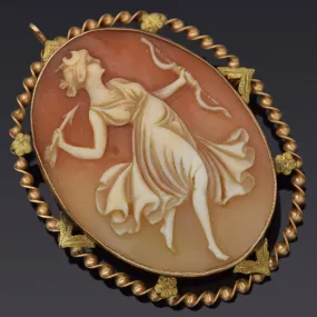 Antique 10K Yellow Gold Cameo Shell Brooch Pin Pendant