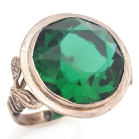 Antique 10K Yellow Gold Green Paste Round Cocktail Ring