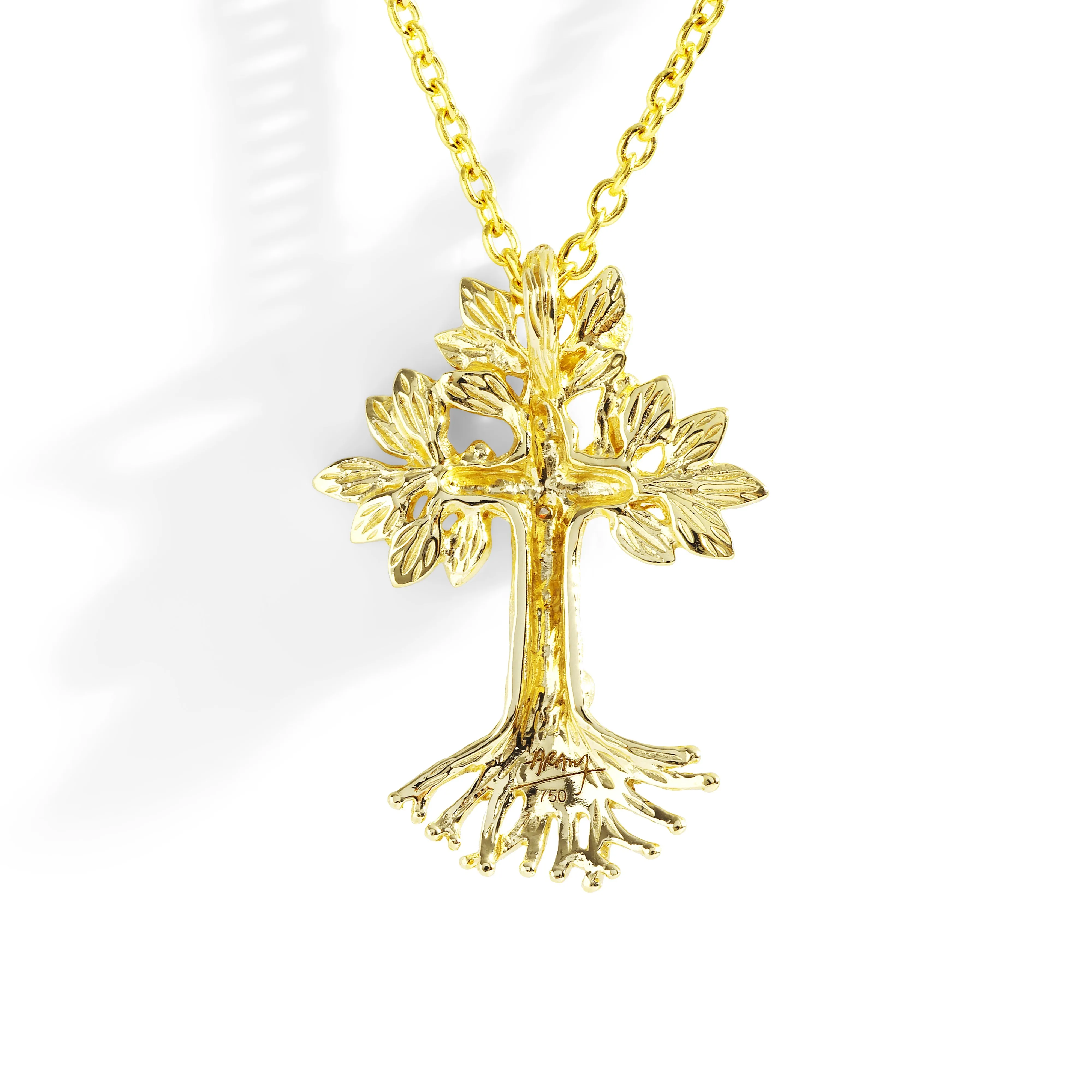 Armenian Tree of Life 25mm Cross Pendant Necklace with Diamonds