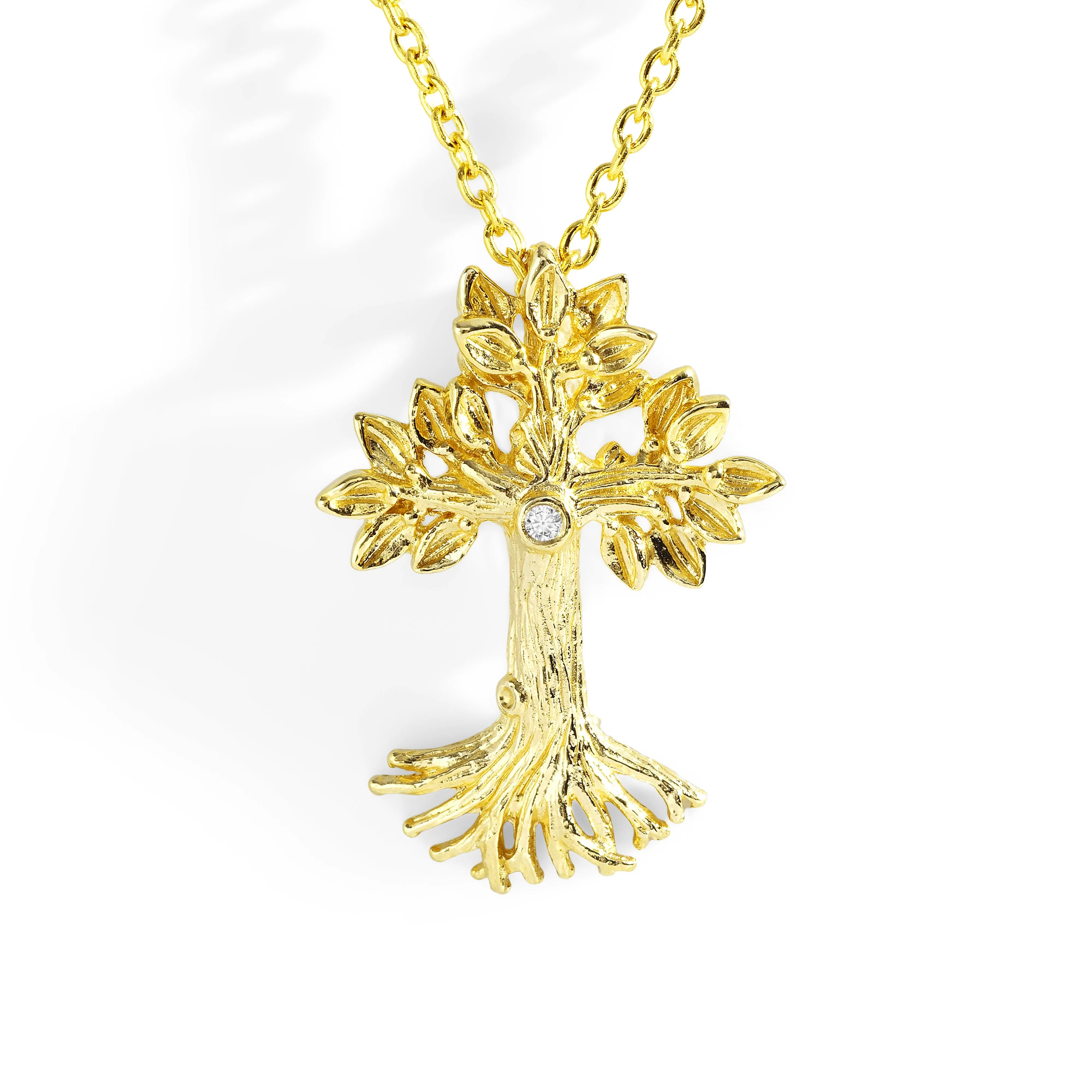 Armenian Tree of Life 25mm Cross Pendant Necklace with Diamonds