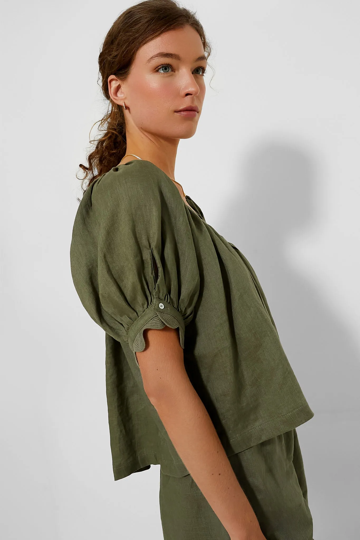 Army Green Linen Tully Top