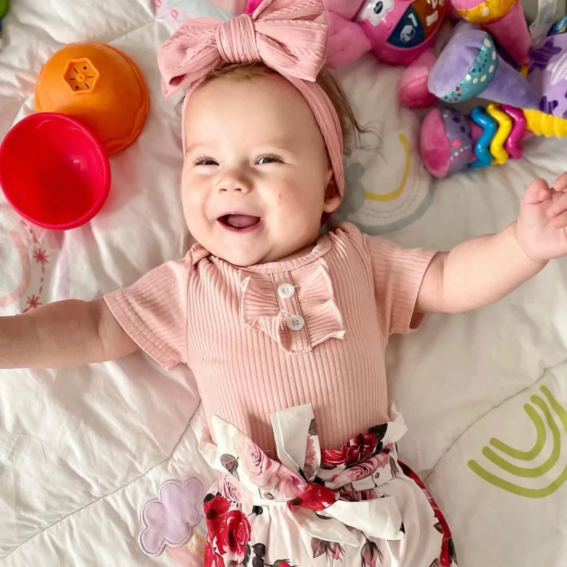 Baby Top Knot Double Bow Headband Peony