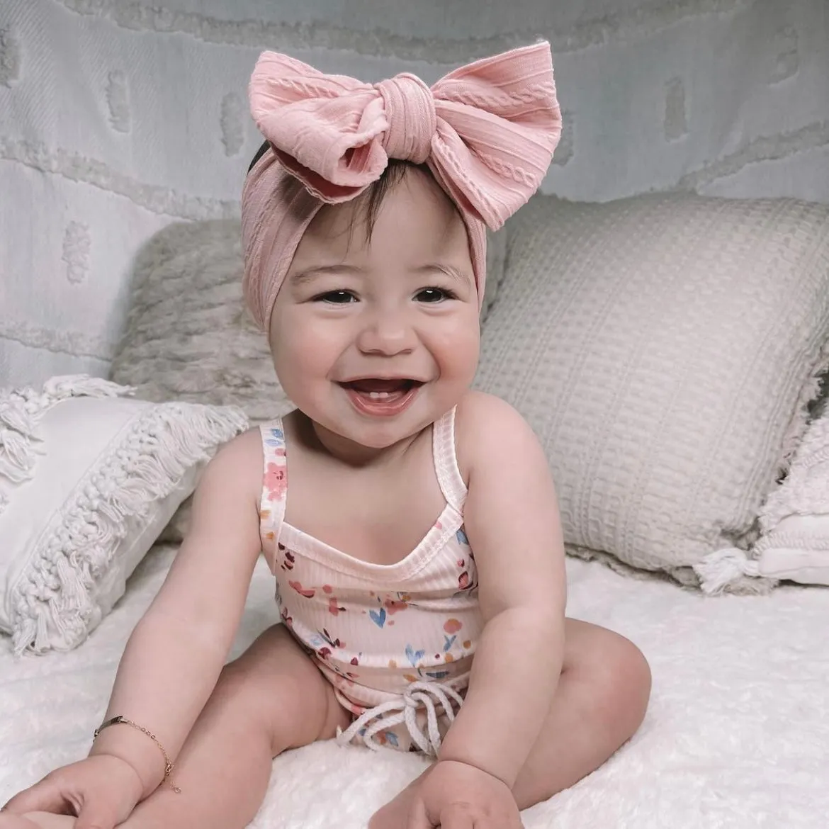 Baby Top Knot Double Bow Headband Peony