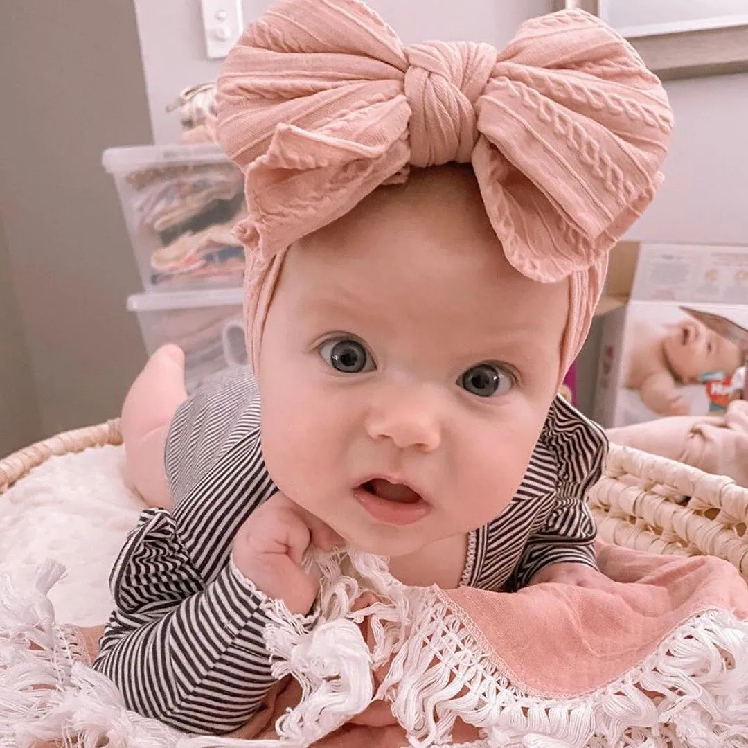 Baby Top Knot Double Bow Headband Peony