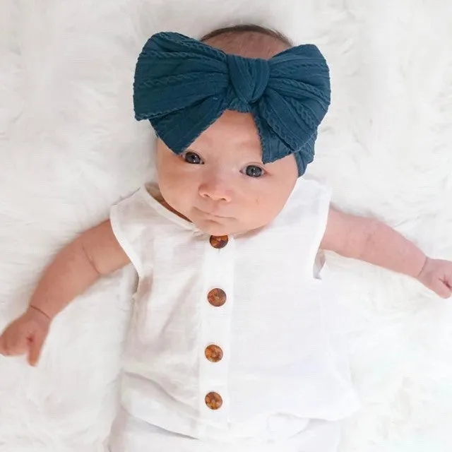 Baby Top Knot Double Bow Headband Peony