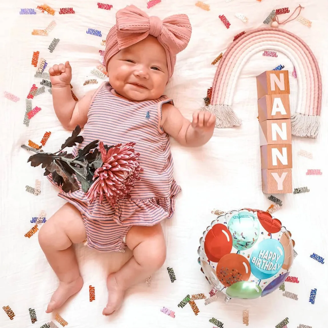 Baby Top Knot Double Bow Headband Peony