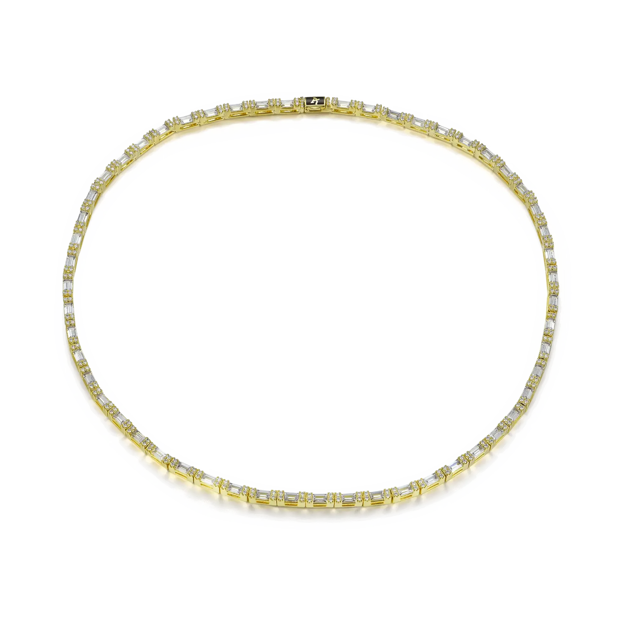 Baguette and Round Cut Tennis Chain - 3mm Yellow Gold