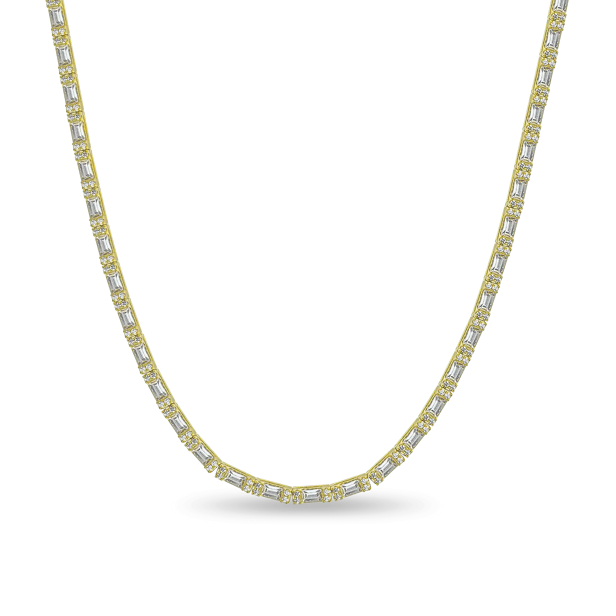 Baguette and Round Cut Tennis Chain - 3mm Yellow Gold