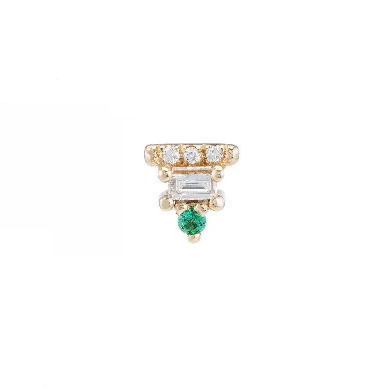 Baguette Bar Emerald Stud (Single)