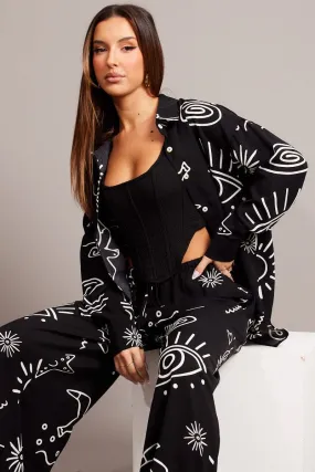 Black Abstract Relaxed Shirt Long Sleeve