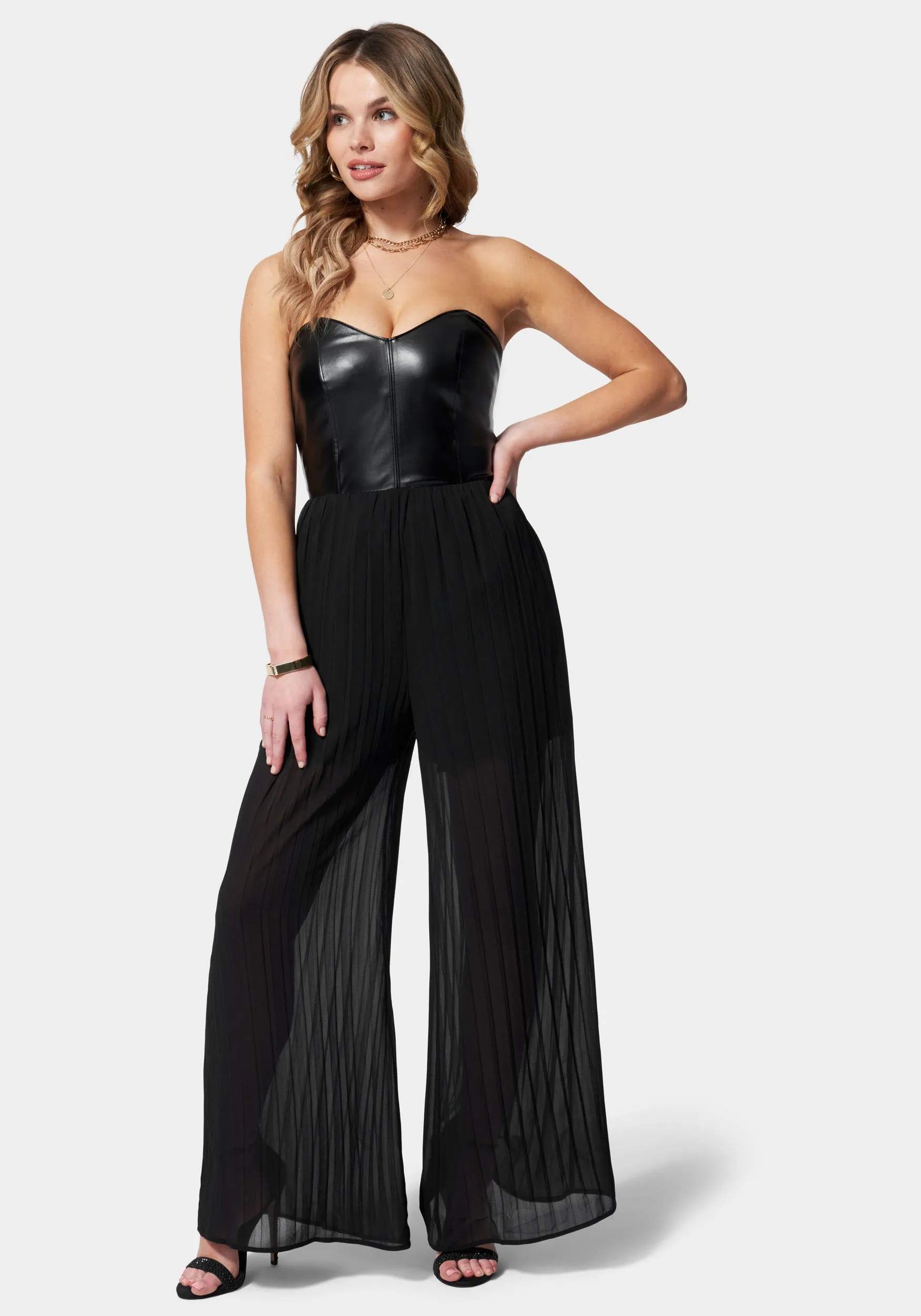 Bustier Pleated Wide Leg Jumpsuit