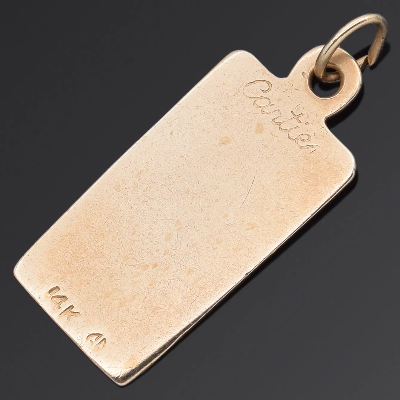 Cartier Vintage 14K Yellow Gold Bar Tag Charm Pendant 23 x 10.50 mm