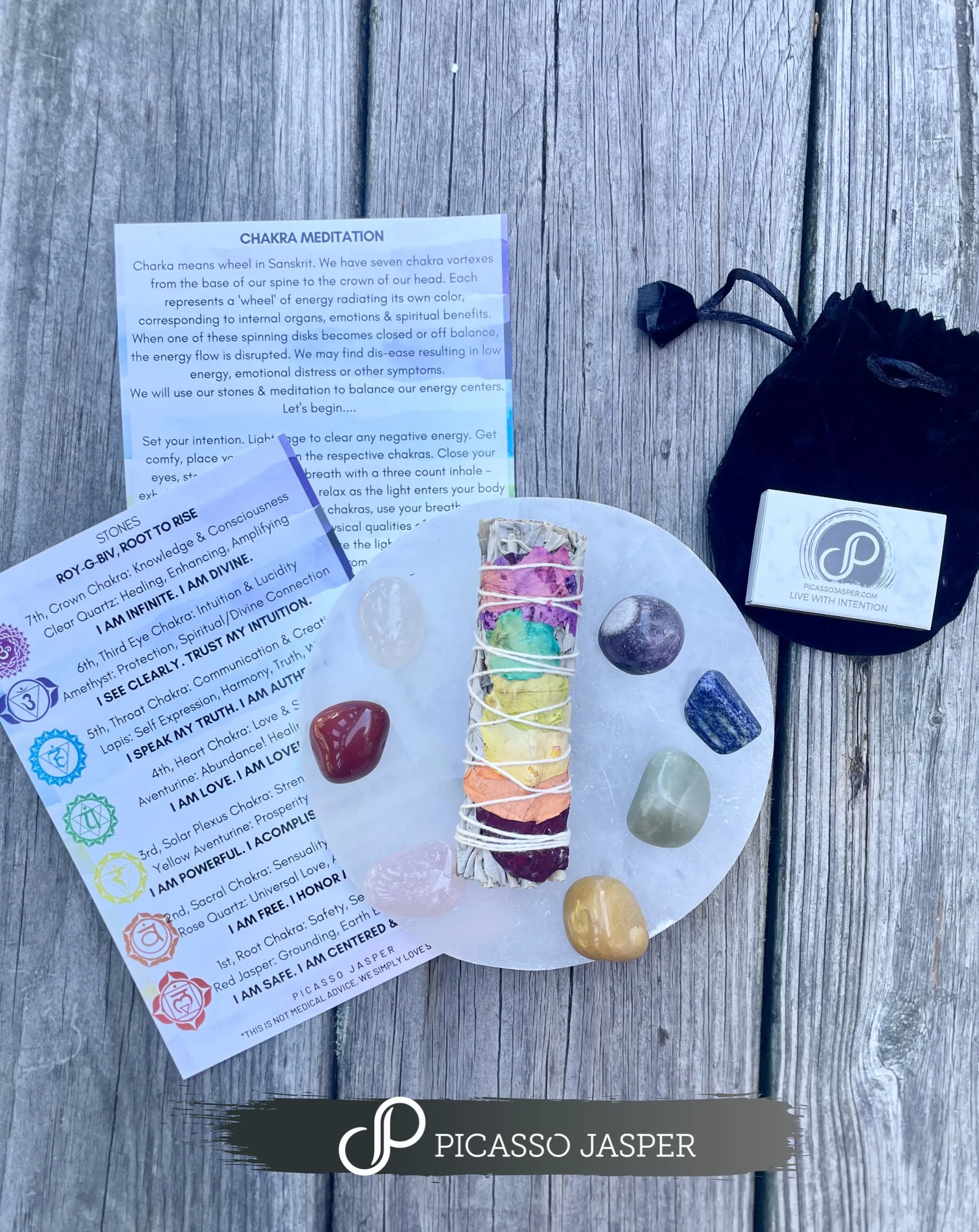 Chakra Stone Set   Sage & Meditation Card Bundle