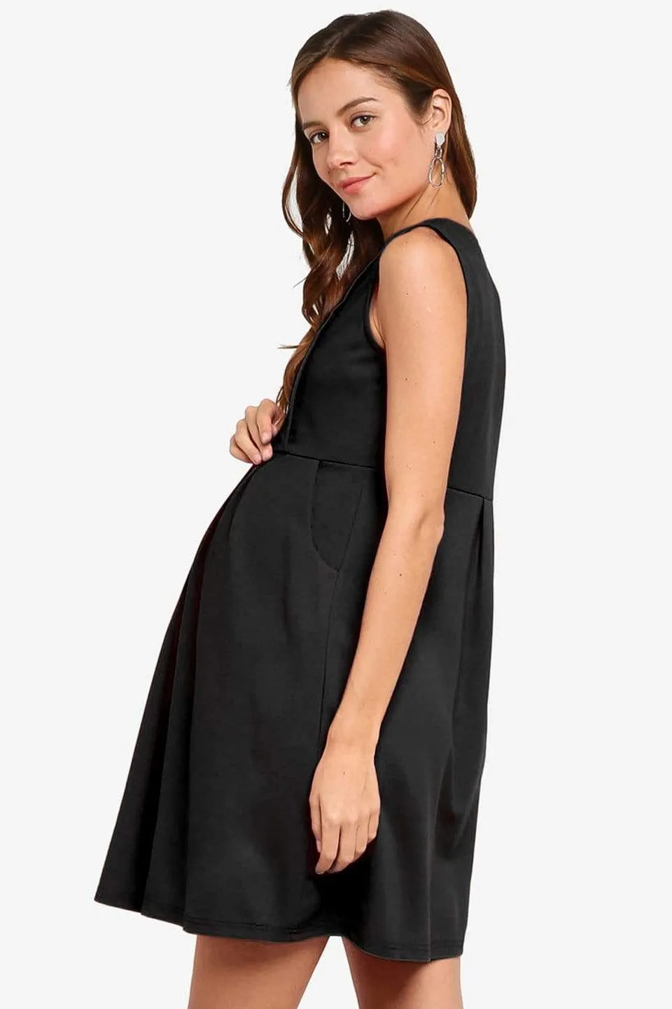 Colleen Pleat Black Sleeveless Dress