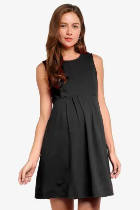 Colleen Pleat Black Sleeveless Dress