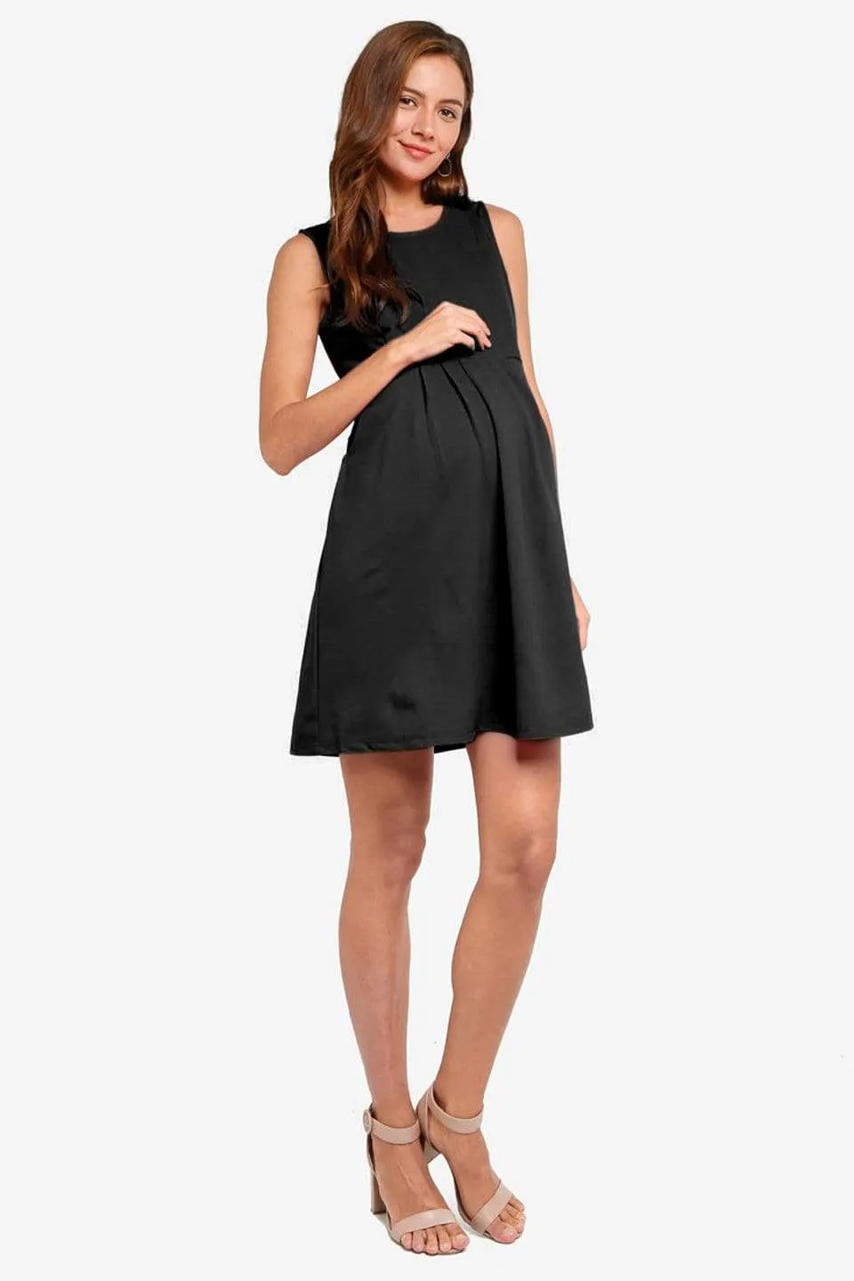 Colleen Pleat Black Sleeveless Dress