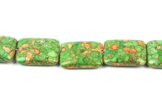 Composite Stone Beads, variegated green, PUFFED RECTANGLE  20x15mm, strand, GMX0014