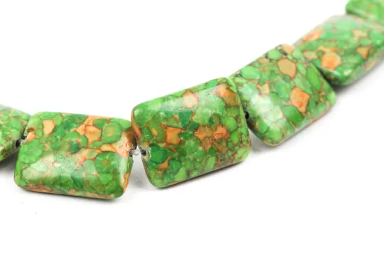 Composite Stone Beads, variegated green, PUFFED RECTANGLE  20x15mm, strand, GMX0014