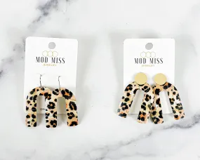 Cork Leather Arch Earring Leopard Peach