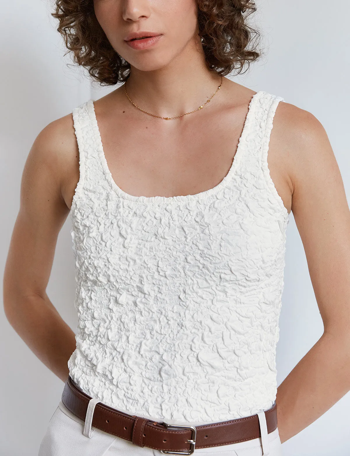 Cream Crinkled Tank