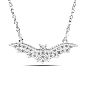 CZ Vampire Bat Necklace Sterling Silver