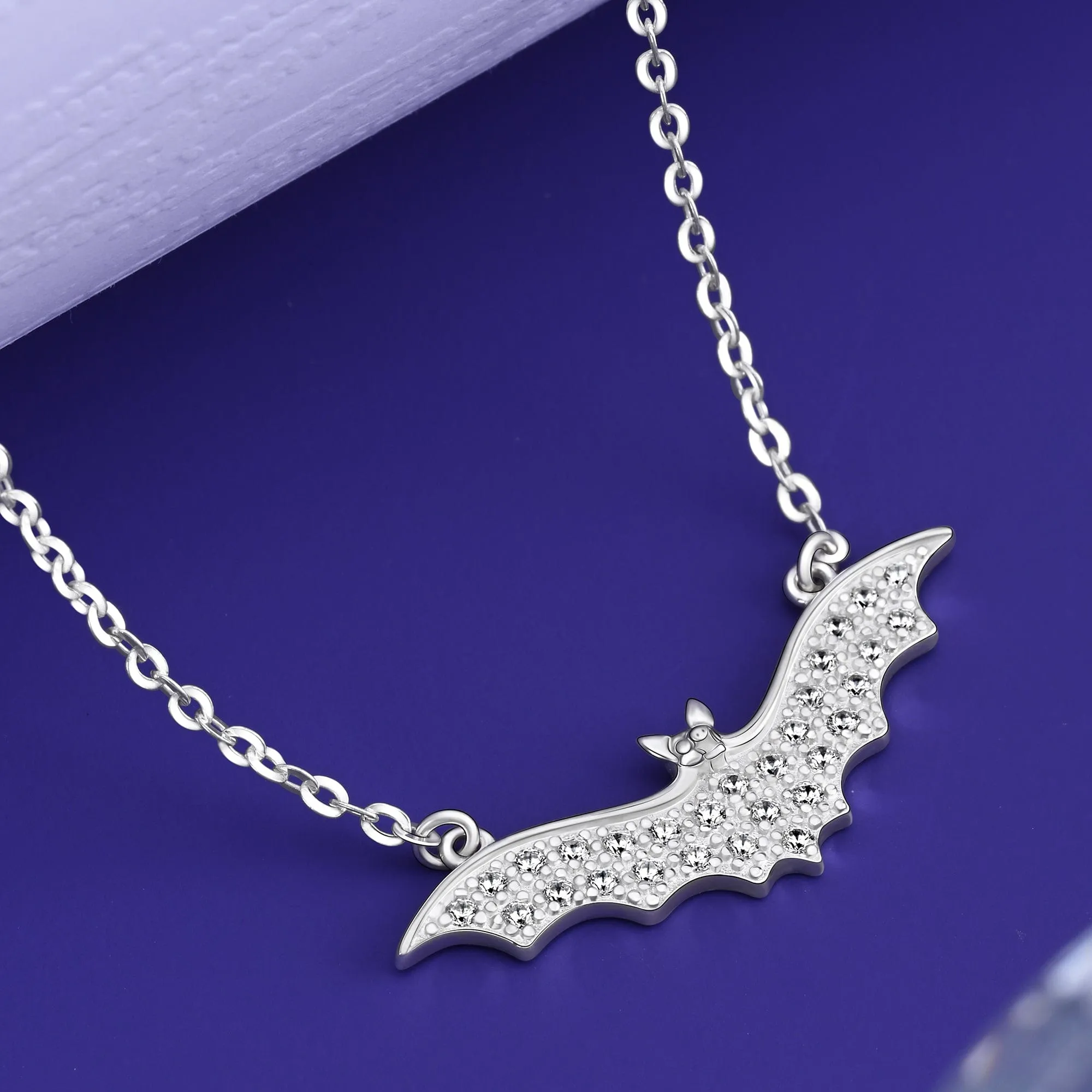 CZ Vampire Bat Necklace Sterling Silver