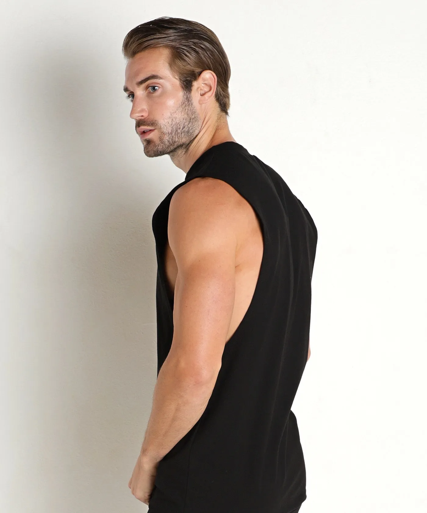 Deep Cut Out Muscle Shirt (Black)