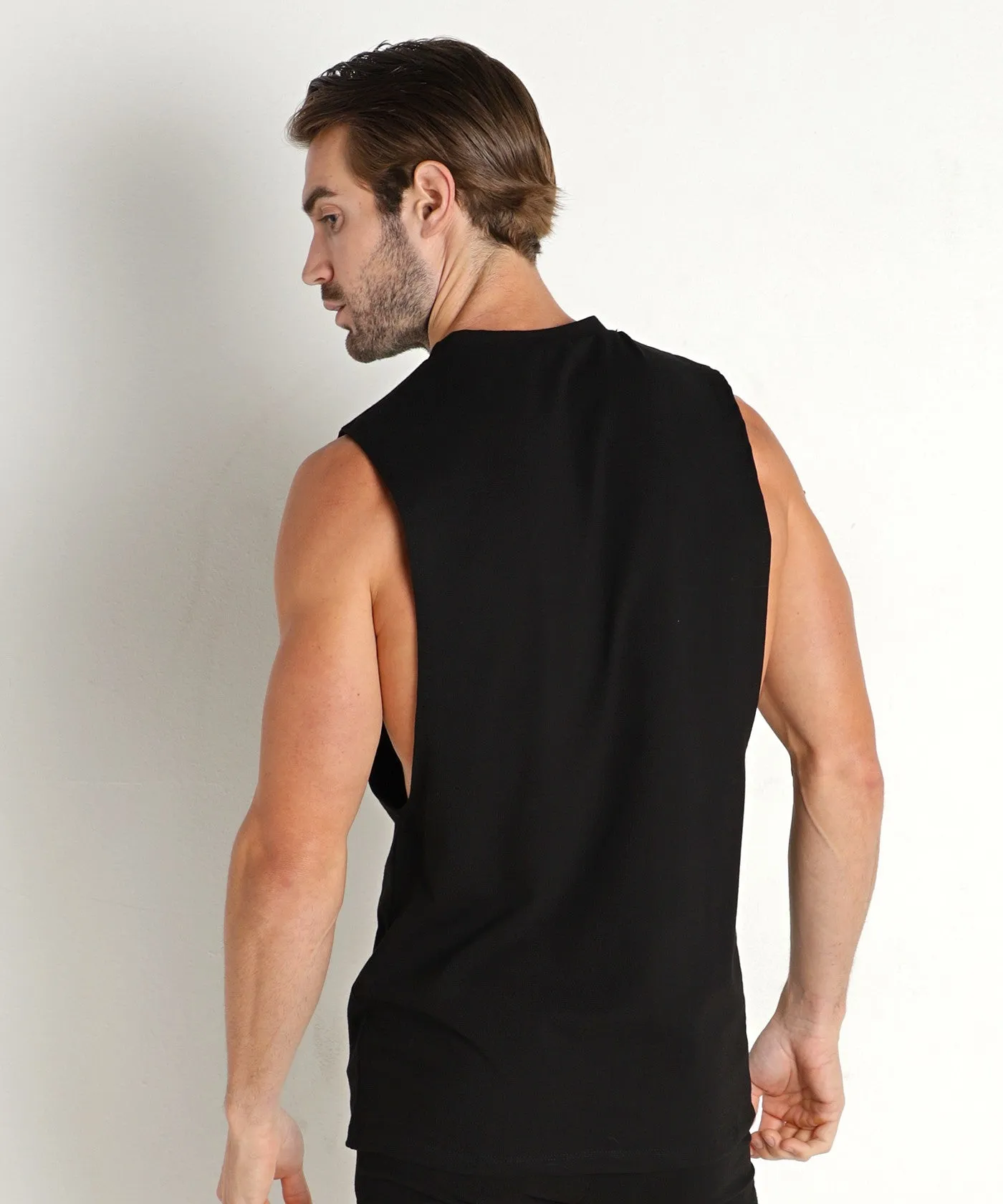 Deep Cut Out Muscle Shirt (Black)