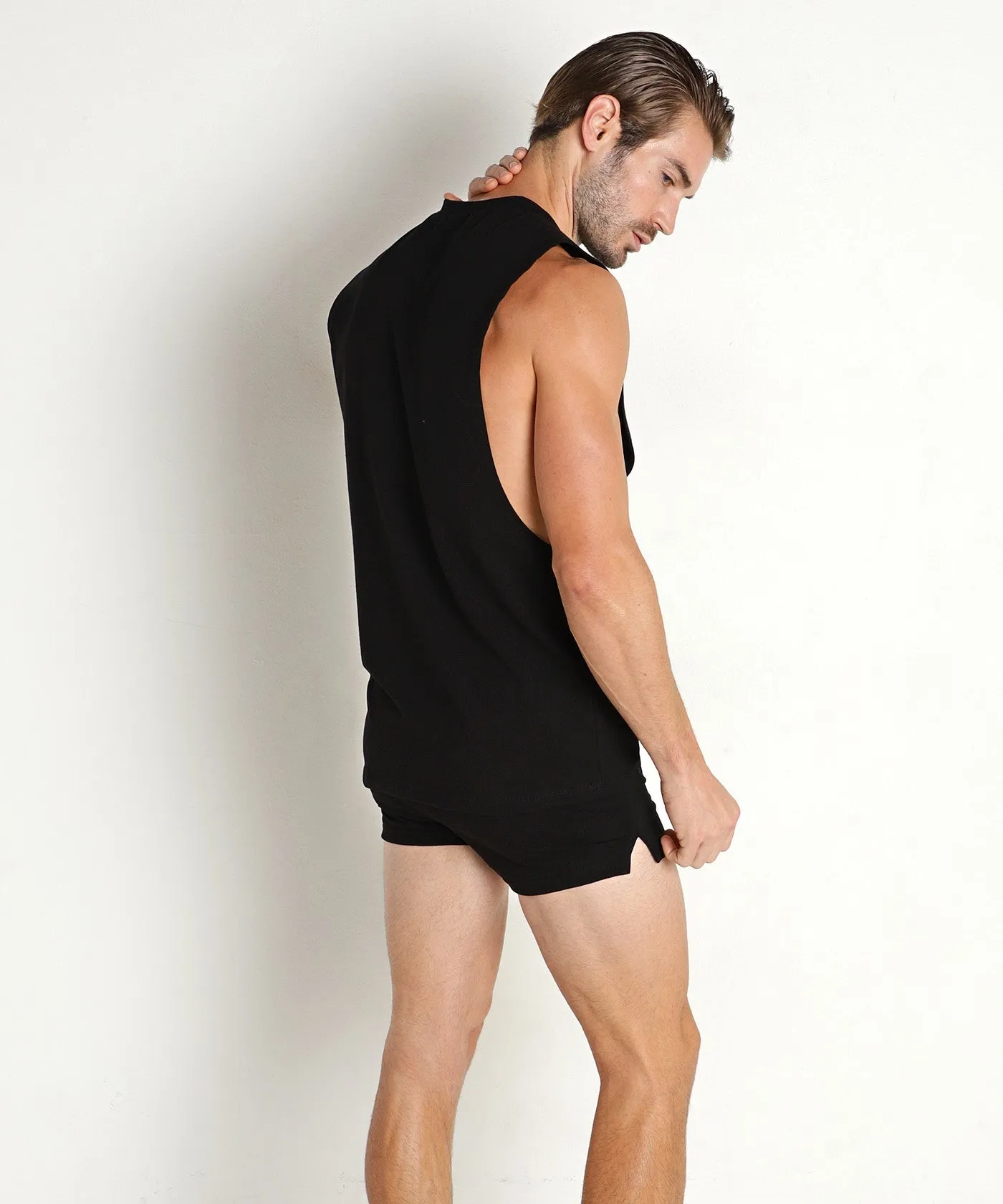 Deep Cut Out Muscle Shirt (Black)