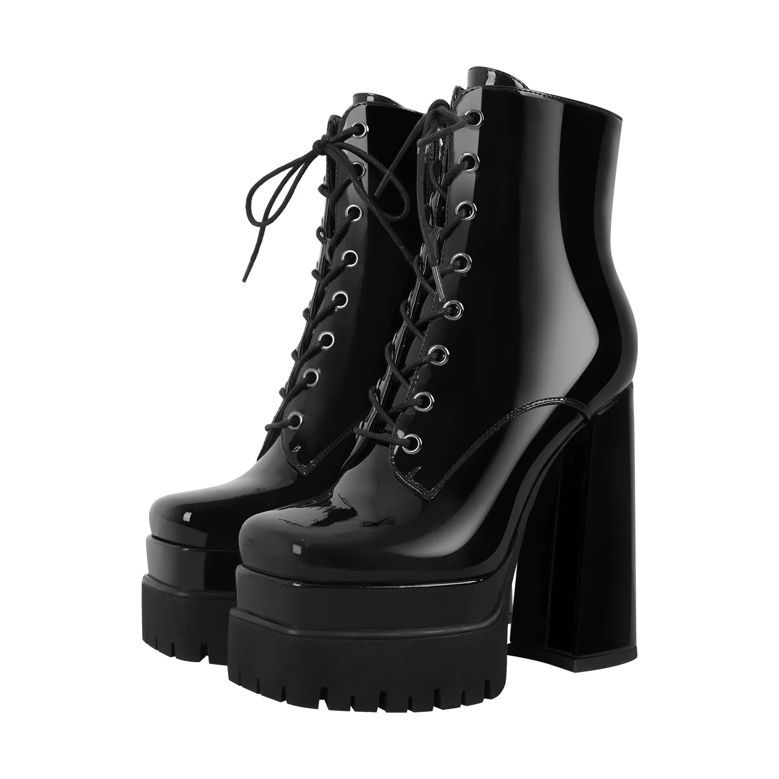 Double Platform Lace up Ankle Boots