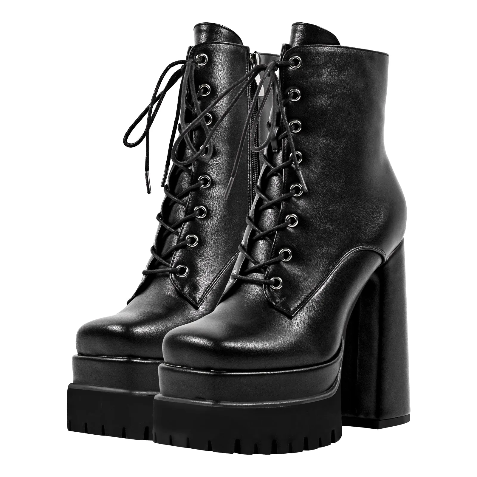 Double Platform Lace up Ankle Boots