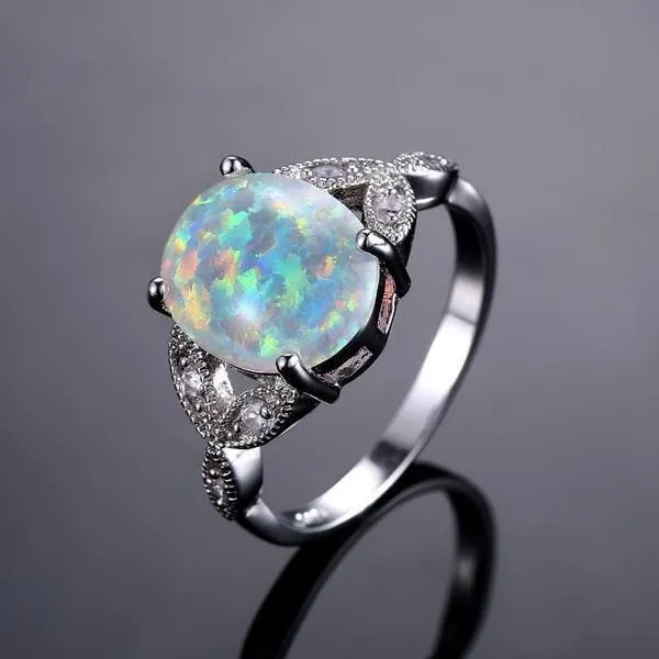 Fire Opal Platinum Plated Ring