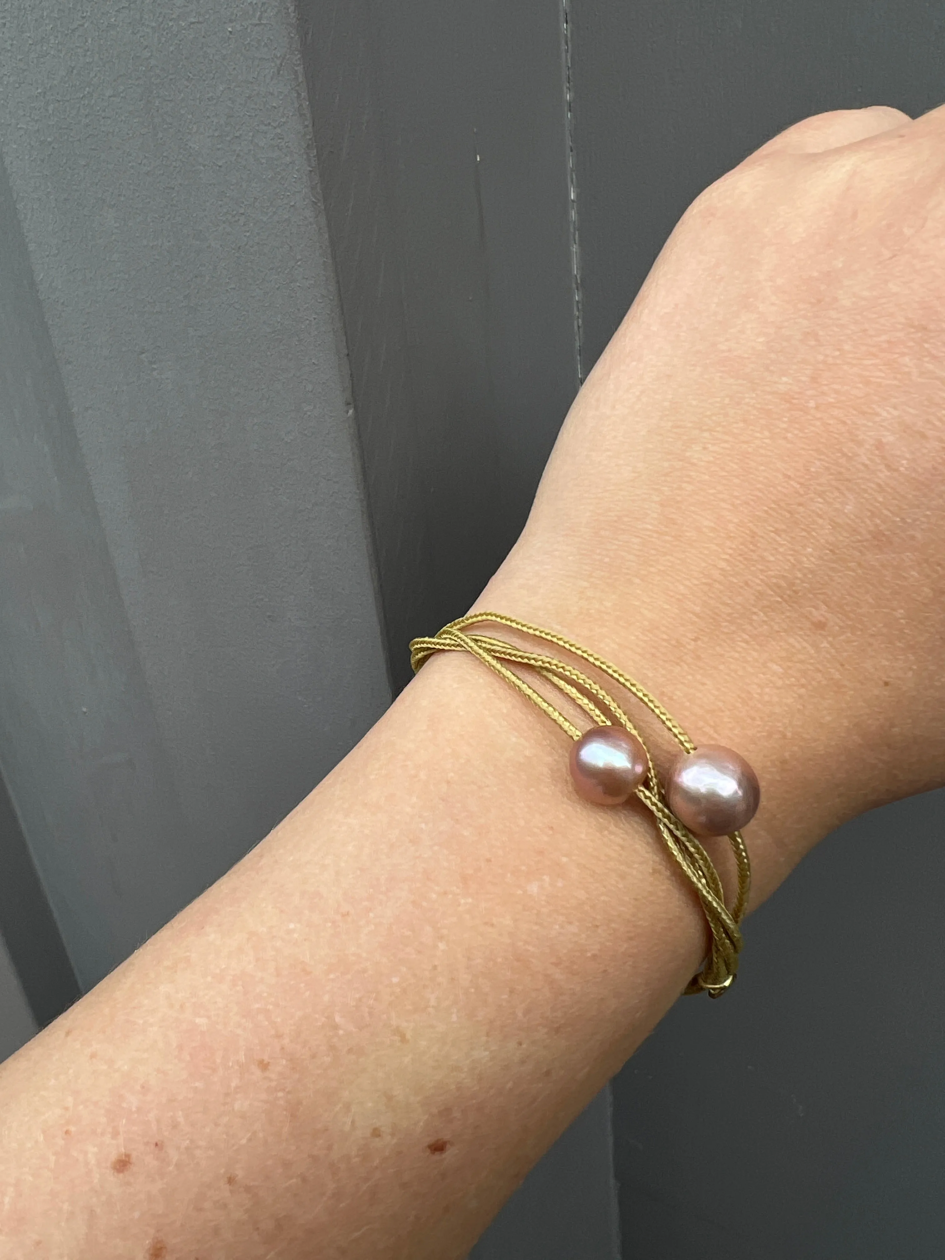 Gold Cord Bracelet, Freshwater Pearl & Gold