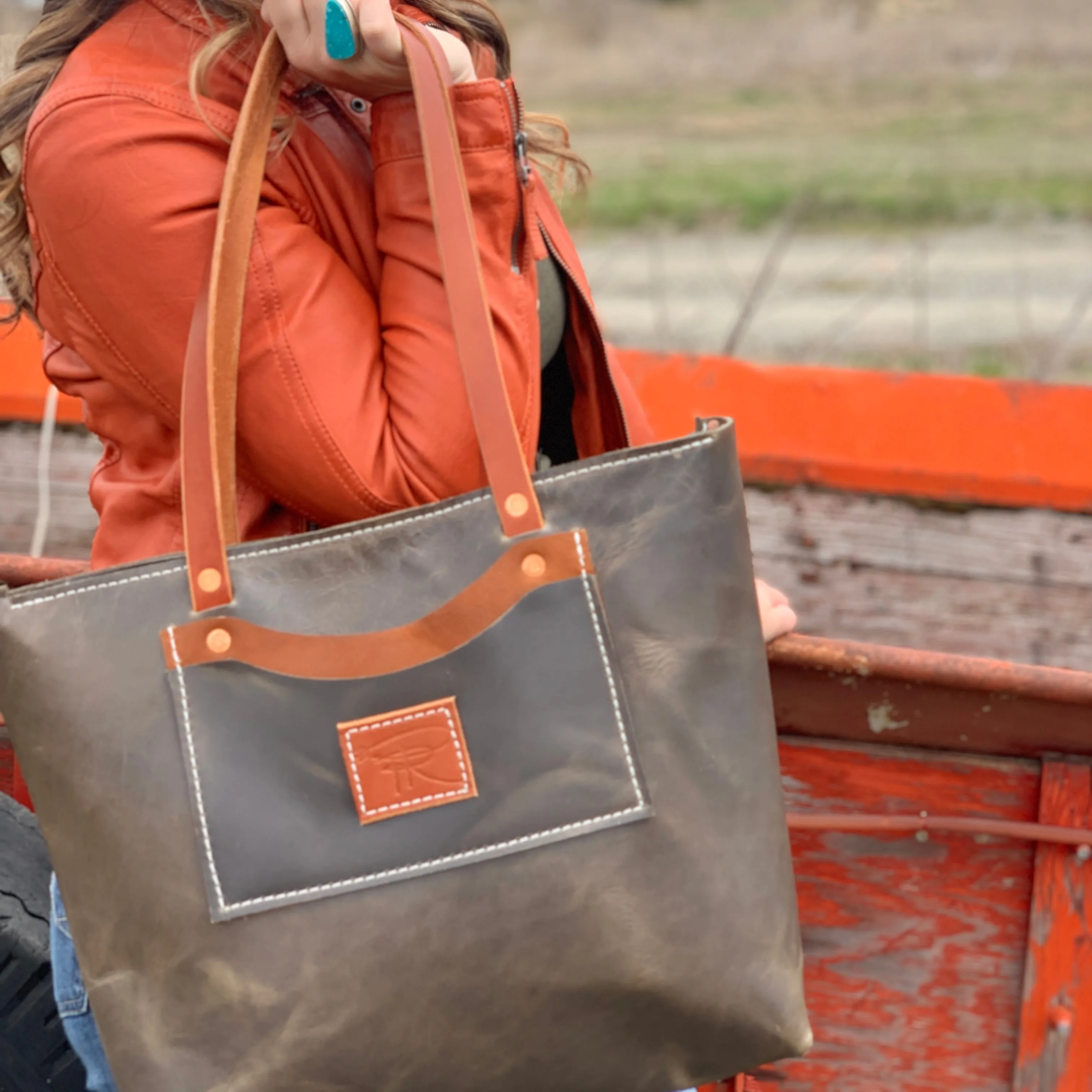 Grey Leather Purse Tote