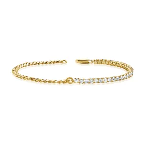 Half Diamond Tennis Half Cuban Link Bracelet