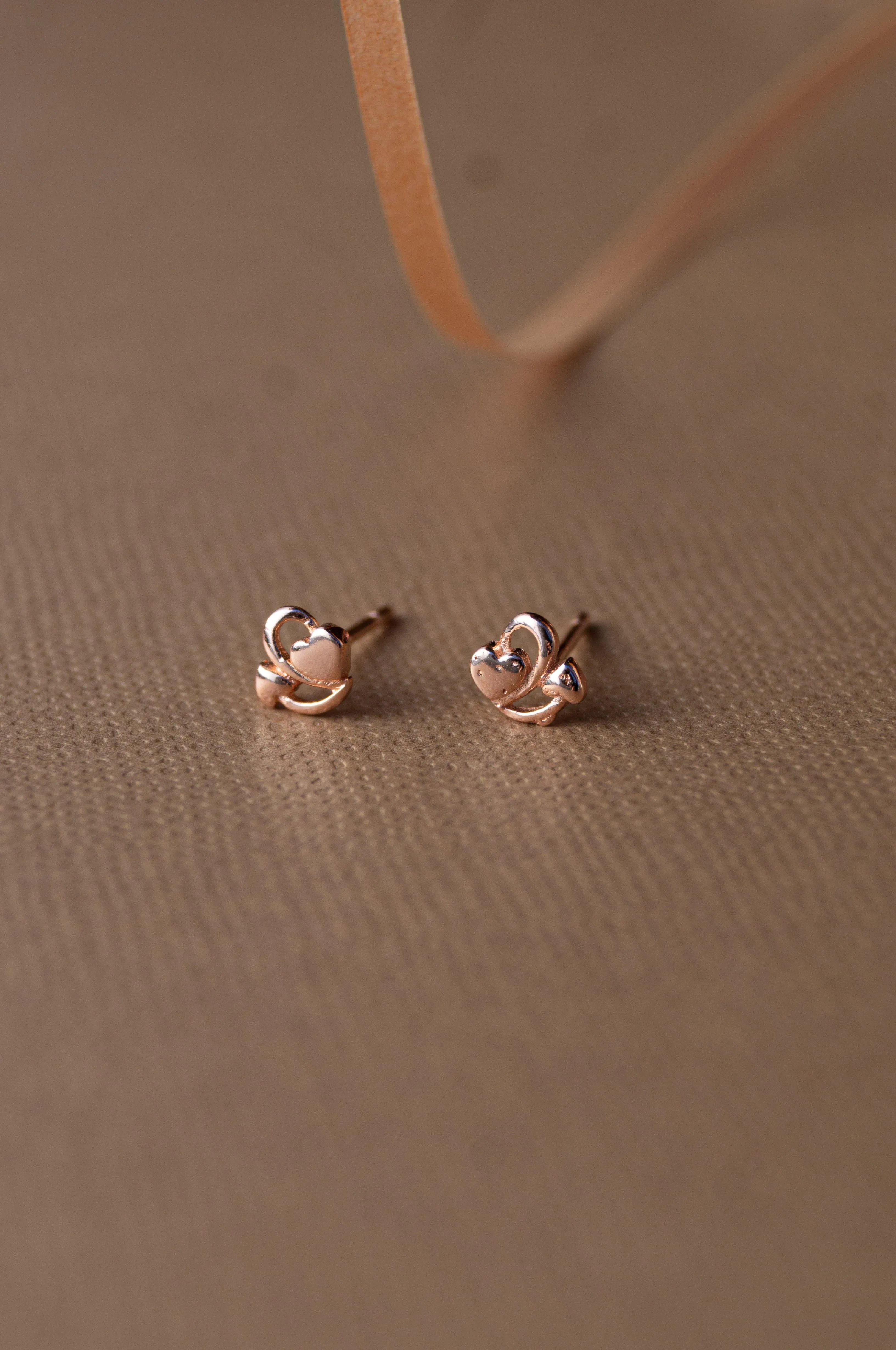 Hanging Together Hearts Gold Plated Mini Sterling Silver Stud Earrings