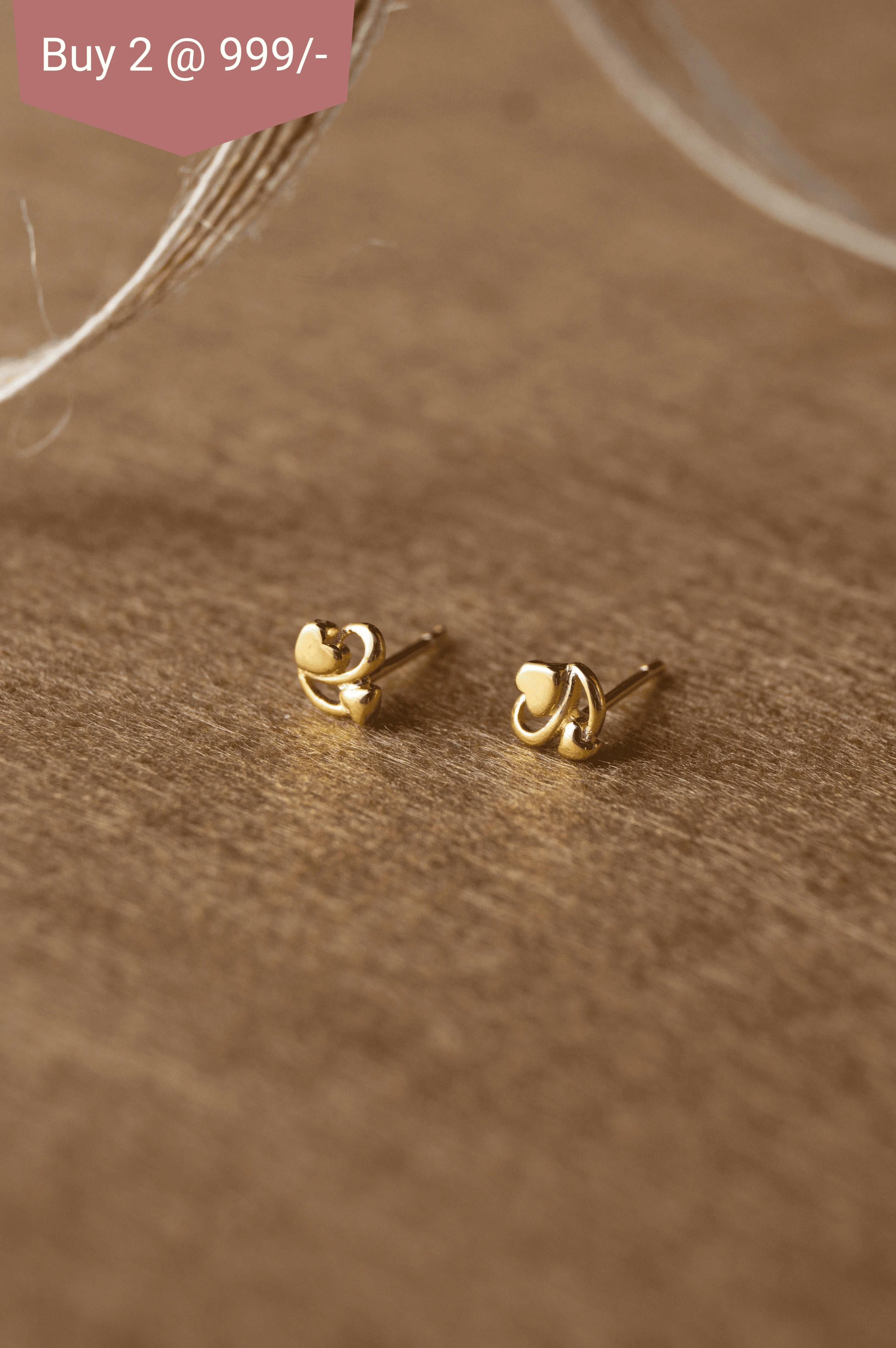 Hanging Together Hearts Gold Plated Mini Sterling Silver Stud Earrings