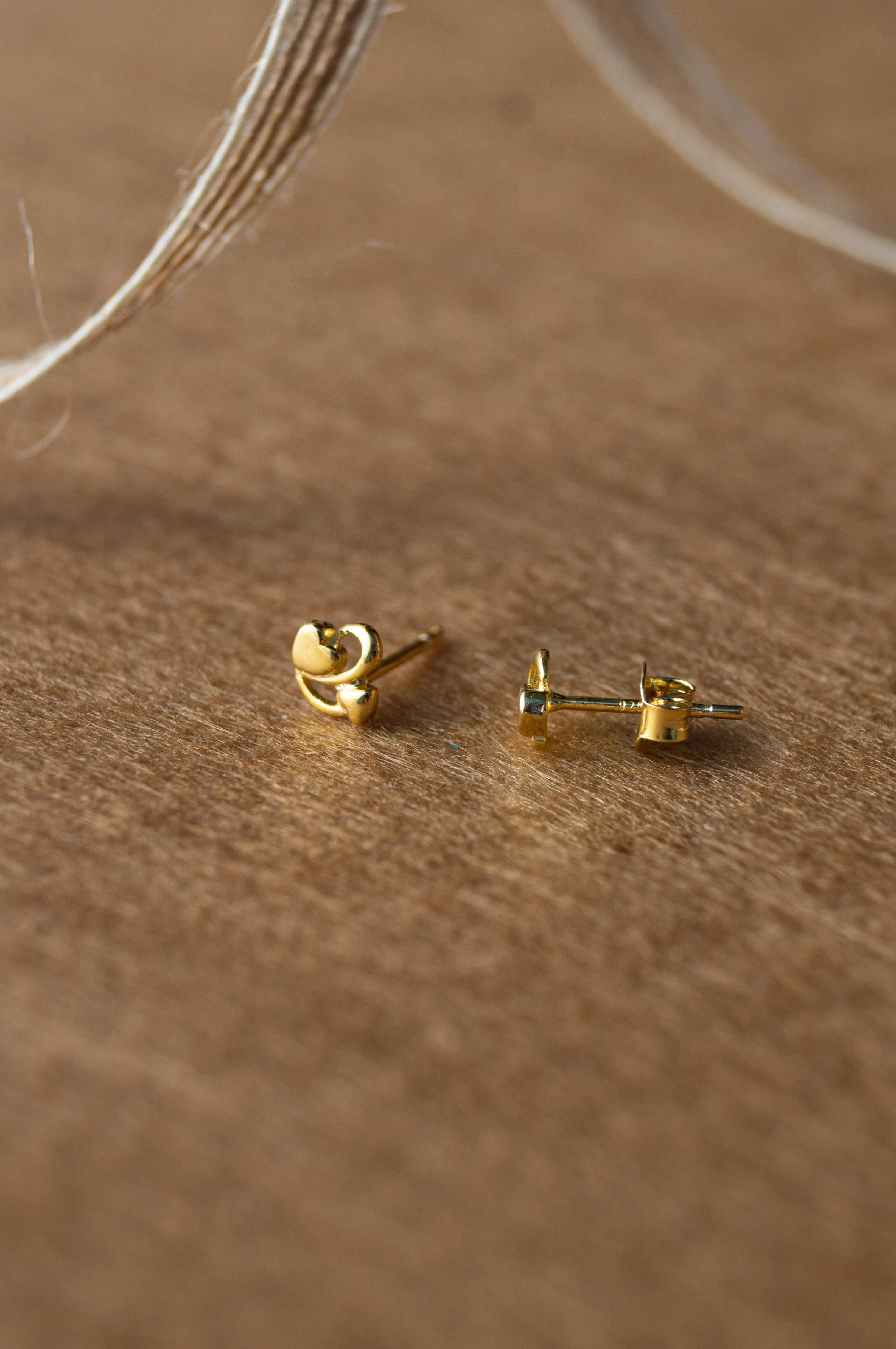 Hanging Together Hearts Gold Plated Mini Sterling Silver Stud Earrings