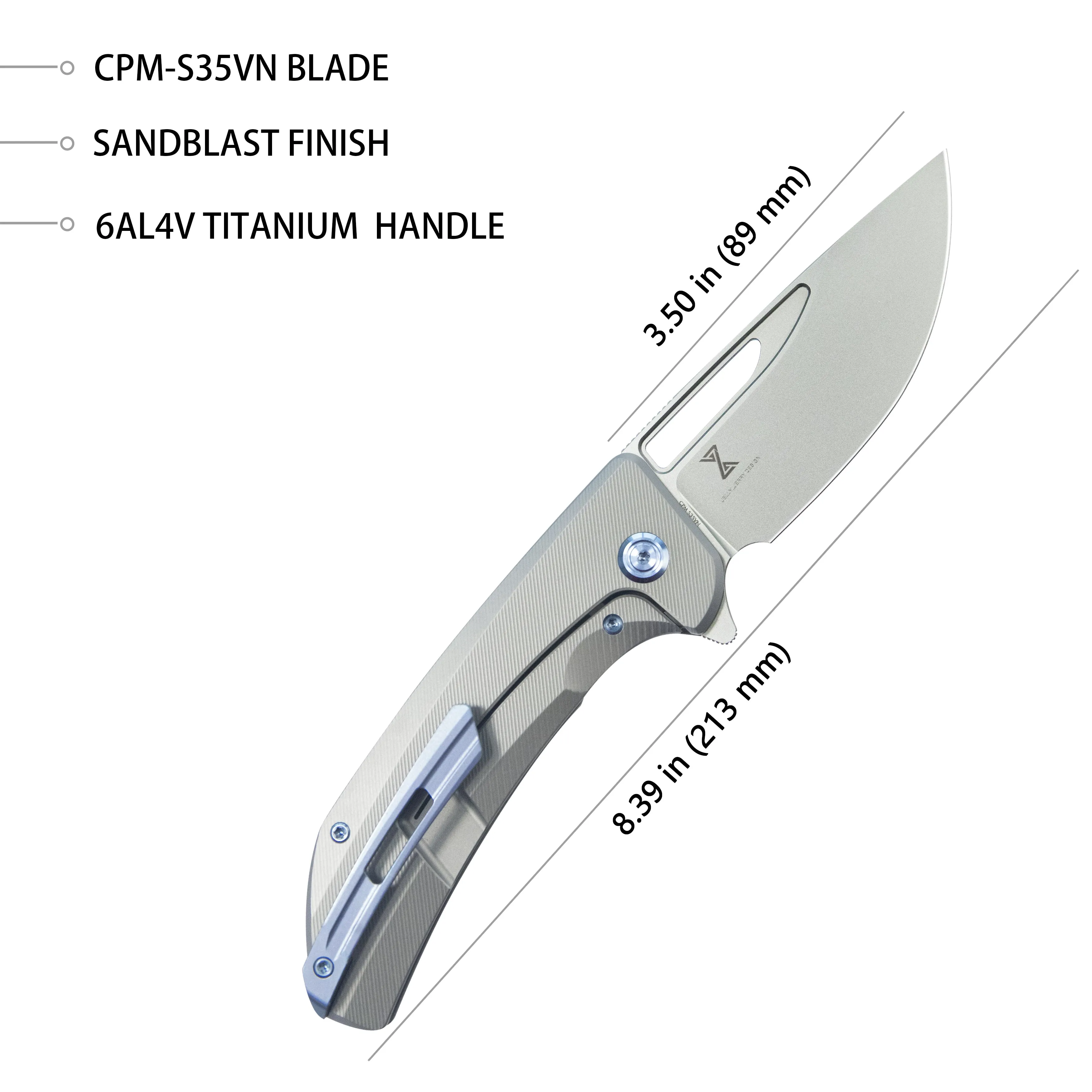 Hyperion Frame Lock Flipper Knife Grey Titanium Handle w/ Micro Milling Lines 3.5 Sandblast CPM-S35VN KB368G