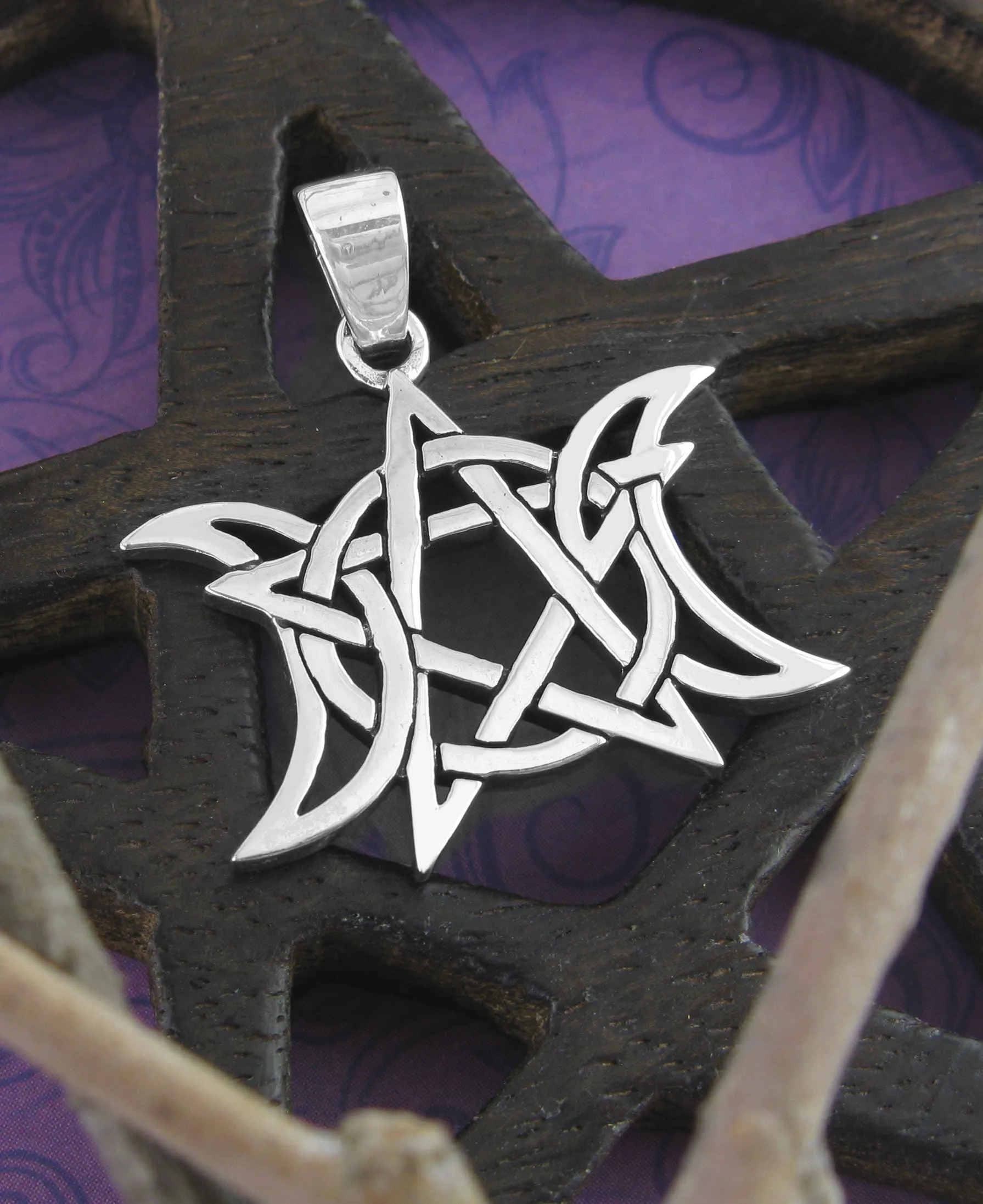 Intertwined Triple Moon & Pentagram Cut-Out Pendant