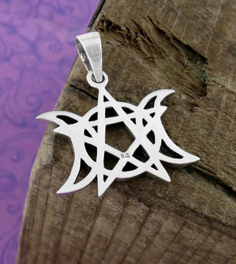 Intertwined Triple Moon & Pentagram Cut-Out Pendant