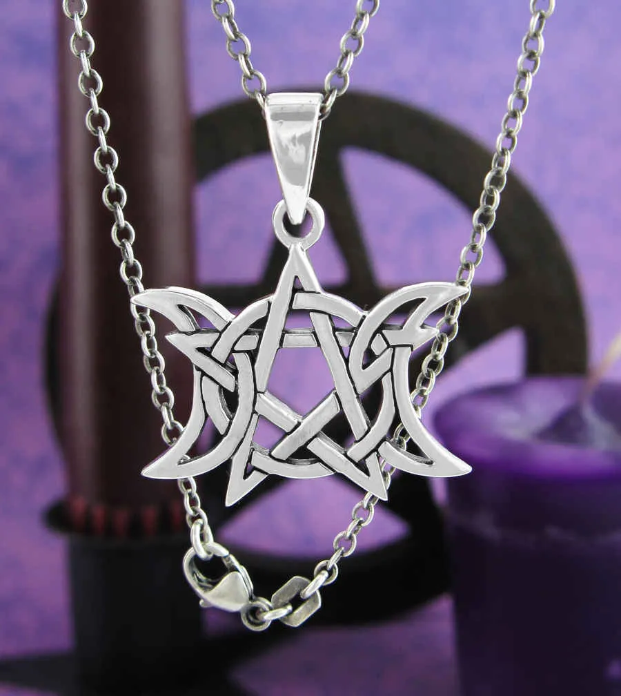 Intertwined Triple Moon & Pentagram Cut-Out Pendant