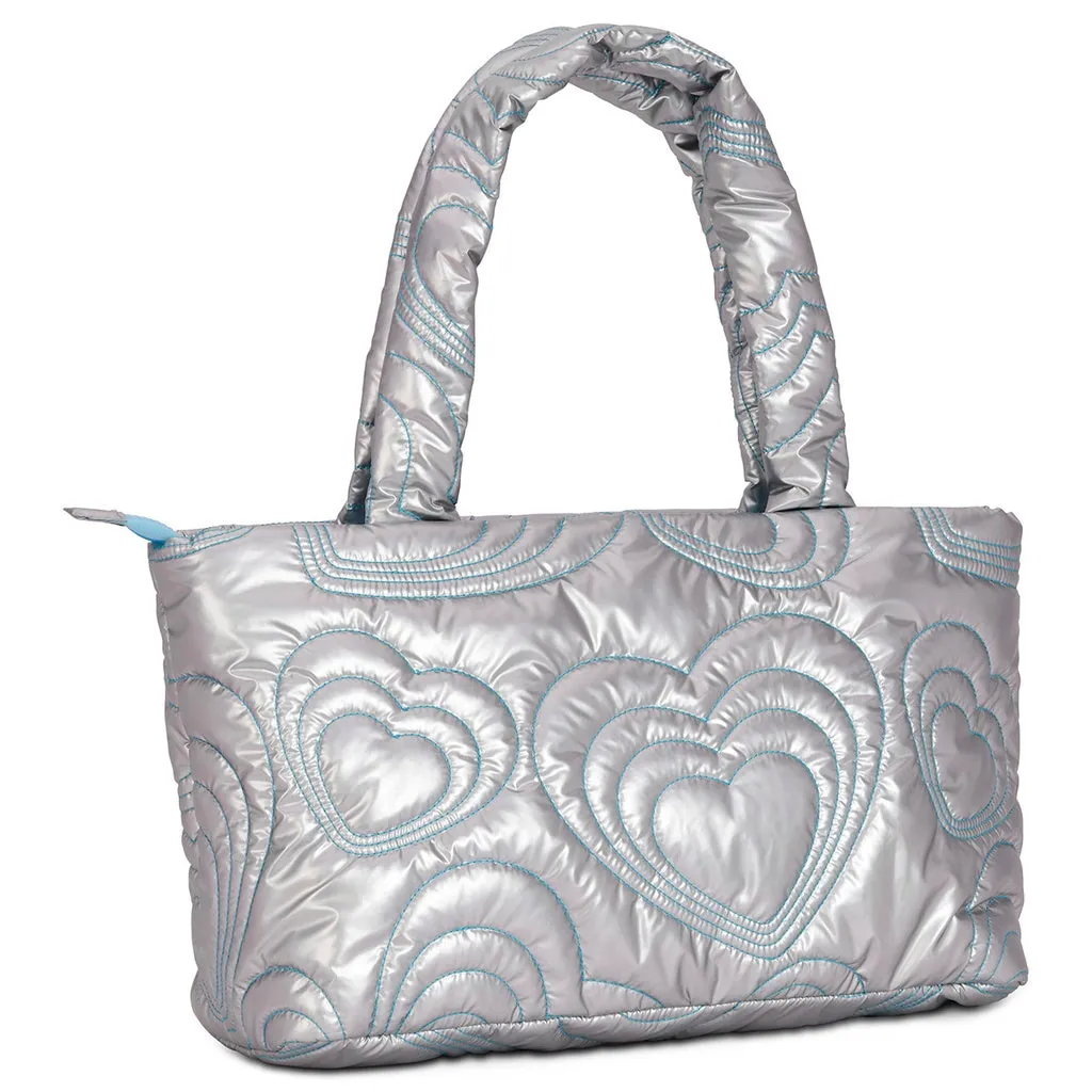 Iscream Silver Shining Heart Puffy Overnight Bag